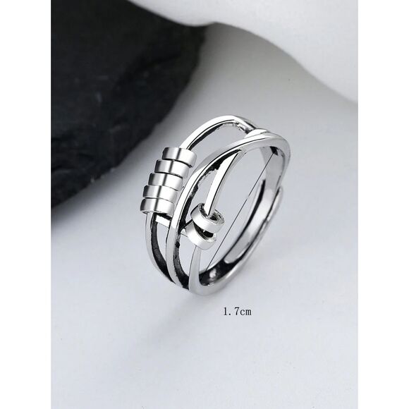 Silver Spinner Turnable Fidget Anxiety Ring Stress Adjustable Movable One Size - Picture 6 of 7